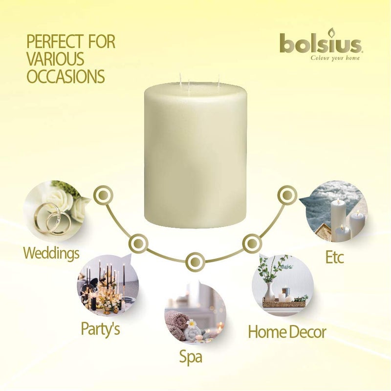 BOLSIUS 3 Wick Ivory Pillar Candle Large â€“ 6x8 Inches - Premium European Quality - 100 Hours Burning Time - Smooth And Smokeless Flame - Relight Unscented Wedding, Dinner, Party, and DÃ©cor Candle - Image 4